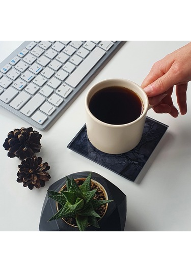 Decorita Cam Bardak Altlığı Doğal Taş Desen 4'lü Takım 10 x 10 CM Çok Renkli