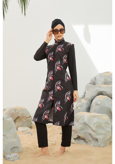 Tam Kapalı Tesettür Mayo Deniz Mayosu Td223-040 Siyah