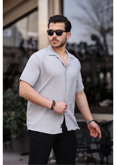 Tex Republic Erkek Gri Oversize Yazlık Bürümcük Gömlek Gri