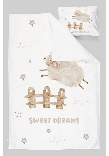 Organik Tek Kişilik Nevresim Takımı 160x220 - Mışıl Mışıl Kuzucuk Renkli