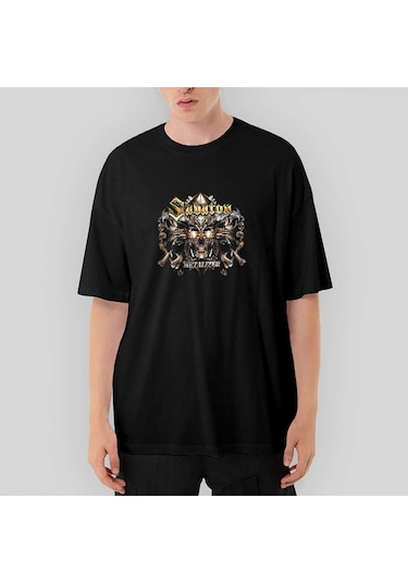 Sabaton Metalizer Oversize Siyah Tişört Siyah