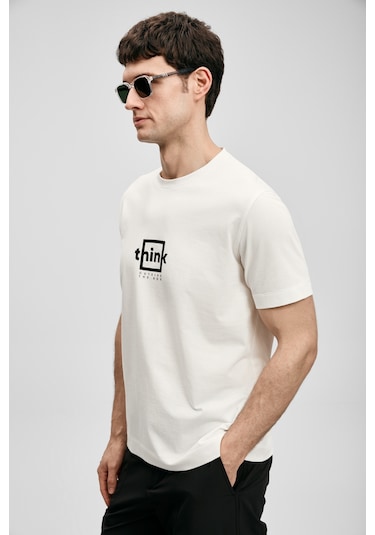 Lufian Thınk Modern Grafik T- Shirt Kırık Beyaz Kırık Beyaz 111020310100510