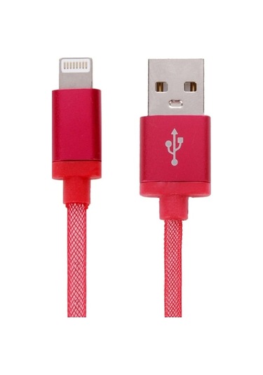 Rogfer 1m Net Stil Metal Kafa 8 Pin Usb Veri / Şarj Kablosu Kırmızı