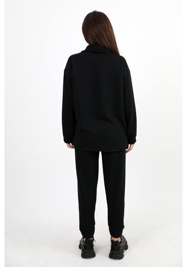 Jakarlı Kapitone İkili Takım - Siyah-siyah Siyah