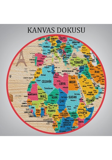 Ahşap Görünümlü Türkçe Dünya Haritası Sembollü Eğitici Kanvas Tablo 2939 95 X 55