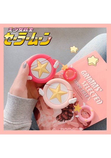 Kosona Airpods Uyumlu İçin Pembe Büyüsel Yıldız Desenli Silikon Kılıf - 360 Derece Koruma Ve Taşıma Kayışı Gül