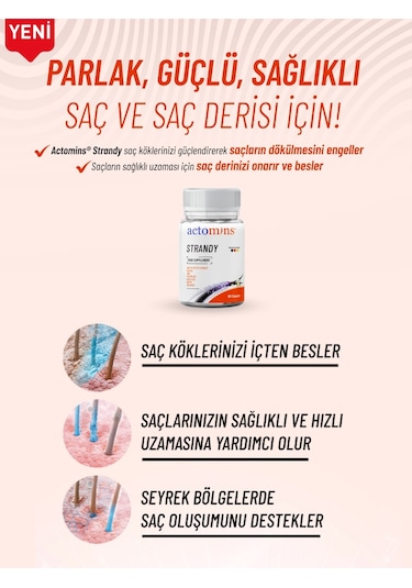 Actomins Strandy Saç Dökülmesine Karşı Takviye Edici Gıda 60 Kapsül