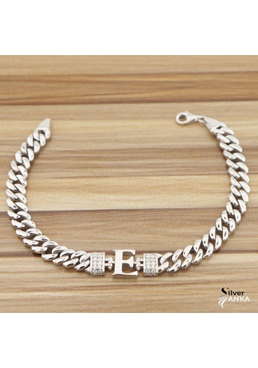 925 Ayar Gümüş E Harfi Gurmet Bileklik