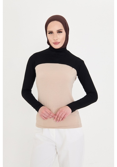 Siyah Tesettür Balıkçı Yakalı Boyunluklu Kolluk Viskon Düz 1025 01 Siyah
