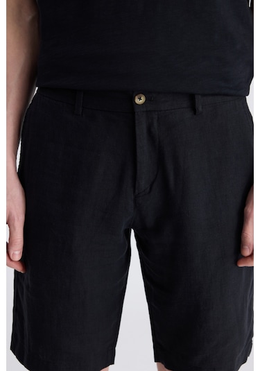 D's Damat Ds Damat Slim Fit Siyah Düz %100 Keten Şort 4hc1300122020 001