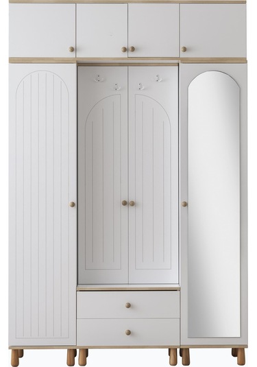 Dejavu Asklıklı Çekmeceli Ayakkabılık Portmanto 160x40x204cm Beyaz