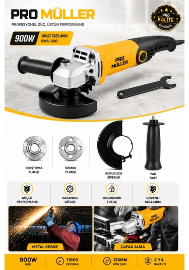 Pro Müller Powerfull Ml-900 Çelik Şanzıman 6 Kademe Devir Ayarlı Orta Boy Taşlama Ve Kesim Makinesi