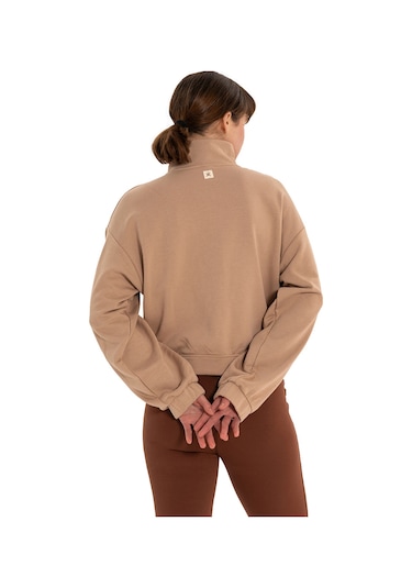Inguz Dik Yaka Fermuarlı Organik Pamuk Sweatshirt Bej