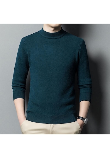 Erkek Sonbahar Yarım Yakalı Örme Kazak Örme Kazaklar Atletler Kışlık Giysiler Üstler Bluz Erkek Yeşil