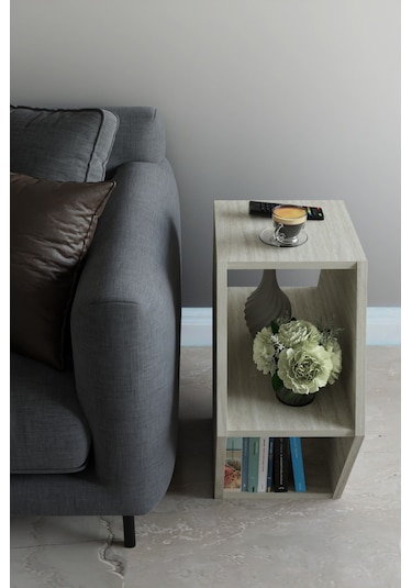 Alpa Ev Mobilya Altıgen Tasarım Yan Sehpa, Modern Koltuk Yanı Ve Dekoratif Kitaplık, Salon Sehpası Traverten