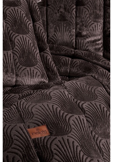 Lucianna Jakar Kadife Çift Kişilik Yatak Örtüsü Takımı Mürdüm Bej