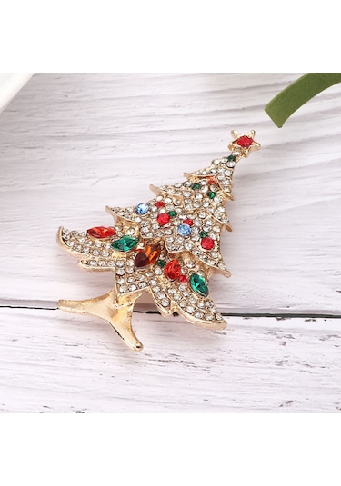 Mufunye Kırmızı Taşlı Noel Ağacı Desenli Yetenekli Broş - Kaliteli Alyaş材质 - Partiler Ve Hediyeler İçin Ideal Diğer