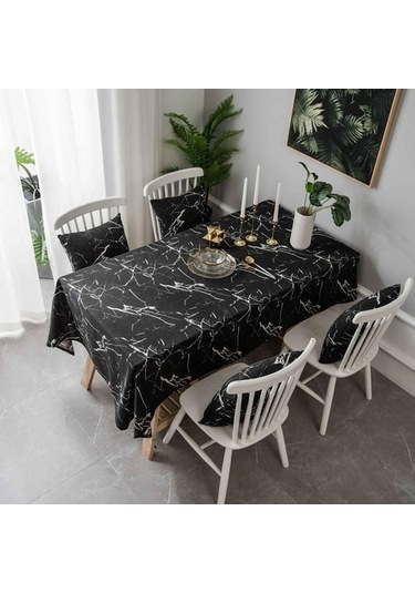 Mermer Desenli Minimalist Masa Örtüsü Örtüsü Masa Örtüsü Pamuk Keten Toz Geçirmez Dolap Örtüsü, Ebat:140x180cm Siyah Siyah Siyah