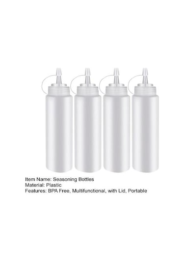 Kırmızı 4 Adet Mutfak Plastik Baharat Dağıtım Şişeleri Kapaklı Çok Fonksiyonlu Pigment Sıkılabilir Şişe 250ml Bpa Kırmızı