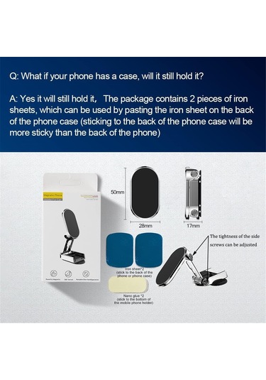 Yaozixa Araç Manyetik Telefon Tutucu, Katlanabilir Tasarım, 360 Derece Dönüşlü, Kaymaz Yüzey, Gümüş Renk 2 Demir Levha + 1 Yedek Tutkal GÜMÜŞ