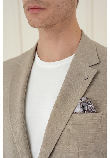 Slim Fit Mono Yaka Çift Yırtmaç Torba Cep Casual Bej Ceket C 698 Bej