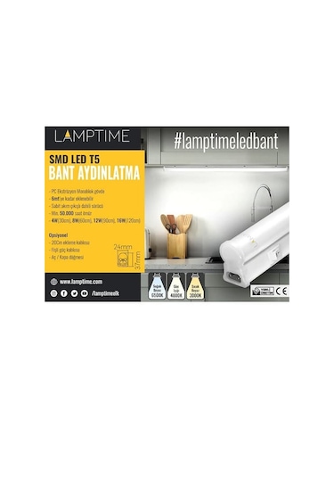 Lamptıme  T5  Led  Bant  Armatür  4W  30Cm  Beyaz  Işık  Anahtarlı  301641 Beyaz