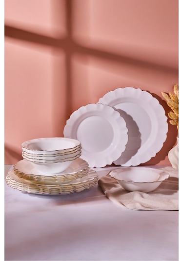 Sunflower Opal 18 Parça 6 Kişilik Yemek Takımı Beyaz Beyaz