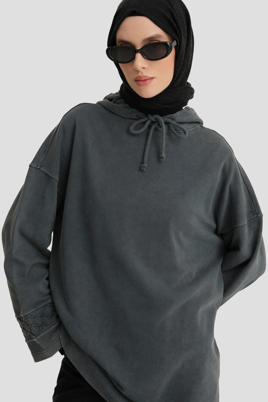 Armine Yıkama Efektli Sweat 24kd6804 Antrasit Füme