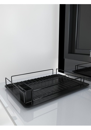 Premium Siyah Tek Katlı Bulaşıklık, Dayanıklı Paslanmaz Termoplastik Kaplama Tepsili, Kaşıklıklı Siyah