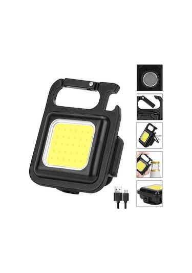 Mini El Feneri Şarj Edilebilir Parlama Cob Anahtarlık Işık Usb Şarj Acil Durum Lambaları Led Çalışma Işığı Taşınabilir Açık Kamp Işık Siyah