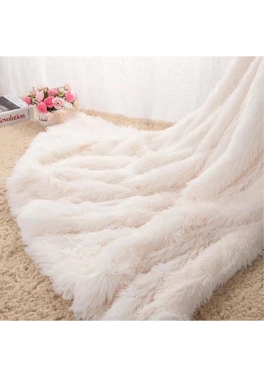 Beyaz Battaniye Suni Kürk Battaniye Yatak Battaniyesi Shaggy Polyester Sıcak Tutma S