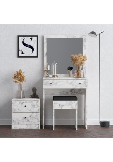 Decormet Nice Makyaj Masası Carrara Marble Beyaz