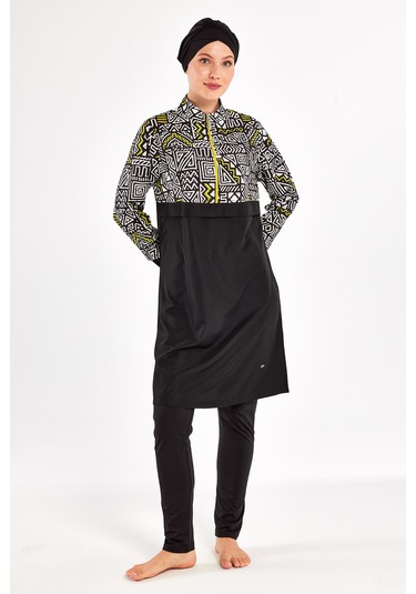 Spor Likra Tam Kapalı Tesettür Mayo Jules 1407 Siyah Siyah