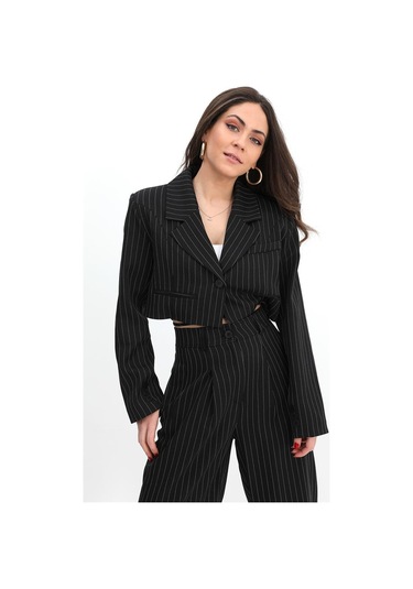 Ceket Kısa Vatkalı Fleto Cepli Çizgili - Siyah-siyah Siyah