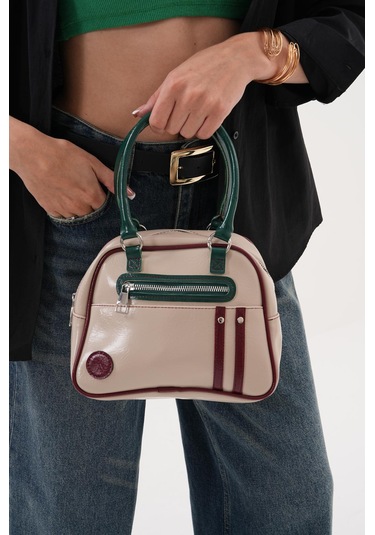 Kadın Retro Spor Ayarlanbilir Askılı El Kol Ve Omuz Çantası Bej - Kahverengi - Siyah