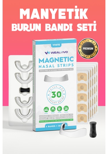 30 Lu Beyaz Manyetik Burun Bandı Mıknatıslı, Kolay Kullanım,