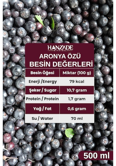 Hanzade Bitkisel Aronya Özü 500 Ml Soğuk Pres, Yoğun Tat, Cam Şişe