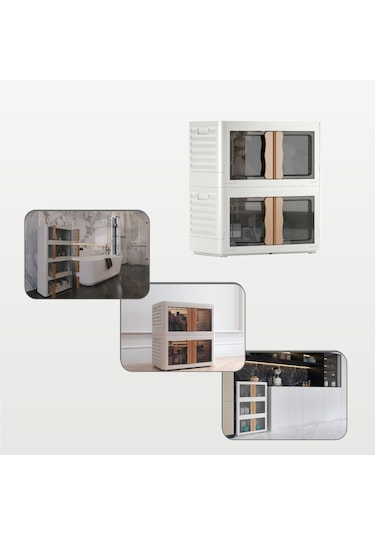 Hi-box 2'li Katlanabilir Istiflenebilir Çok Amaçlı Eşya Dolabı Krem