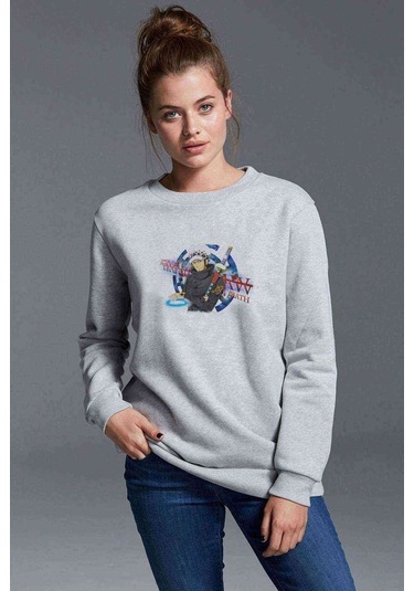 Anime One Piece Death Baskılı Gri Kadın Sweatshirt