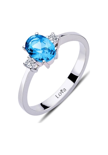 Lova Pırlantalı Blue Oval Topaz Yüzük - 1030162