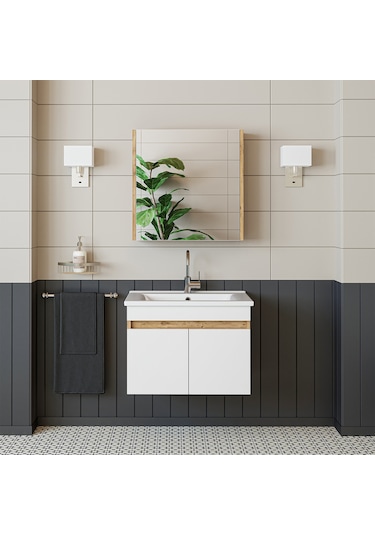 Roomart '' Lavabolu '' Atlantik-beyaz Mat Mdf 65 Cm Banyo Dolabı Atlantik Çam - Beyaz