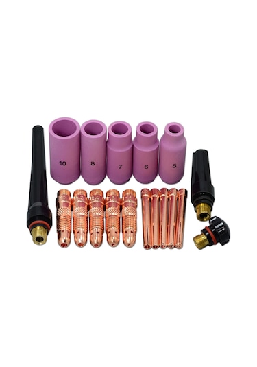 Kangvka Tıg Arc Kaynak Aksesuarları Seti - 18 Parça: Seramik Lapa, Gaz Lens Gövde, Topuz Ve Arka Kapaklar Wp-17/18/26 Uyumlu