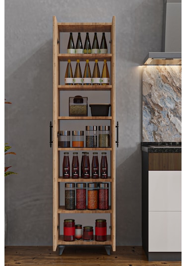 Ae-3085 Selen Çok Amaçlı Çam Dolap 7 Raflı, 2 Kapaklı Mutfak
