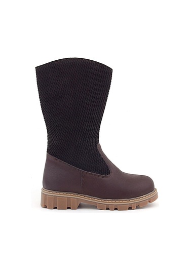 Rakerplus Hakiki Deri Kahverengi Fermuarlı Uzun Kız Çocuk Çizme Kahverengi