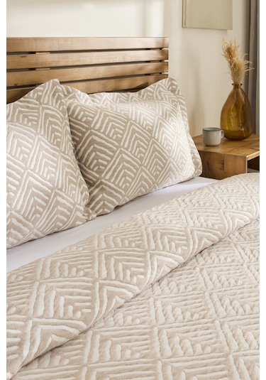 Kaşmir Home Space Çift Kişilik Yatak Örtüsü Takımı Bej Bej