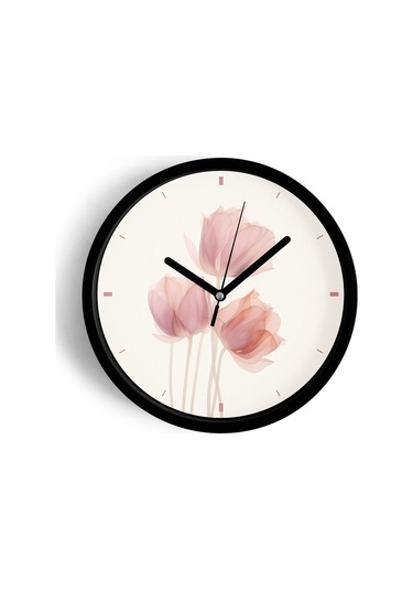 Gül Çiçek Tasarım Modern Duvar Saati - 30cm - Önü Camlı Siyah Kasa - Sessiz Mekanizma-jh0694 Siyah