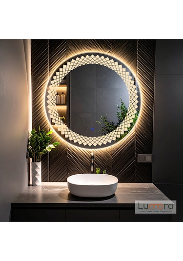 Elyssara Günışığı Led'li Lazer Kumlamalı Lavabo & Banyo Aynası Dokunmatik Sensörlü