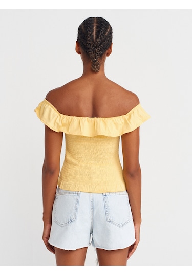 Dilvin 31902 Omuzları Açık Fırfırlı Top-sarı Sari