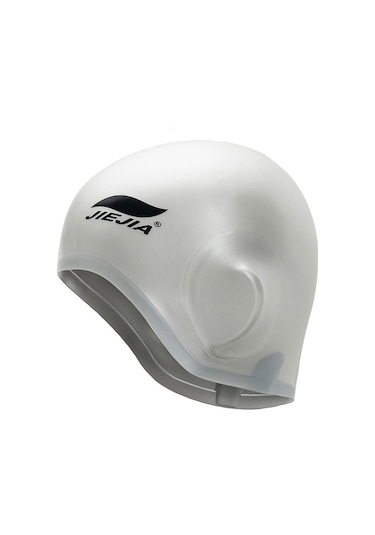 Geeksen Gri Silikon Yüzme Şapka 3d Kulak Koruyucu + Burun Klembi + Kulak Tıkacı - Temizliği Kolay, Hızlı Kuruyan Gri