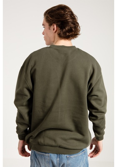 JAHR MARC Oversize Asit Yıkamalı Haki Erkek Sweatshirt - 3XL Haki